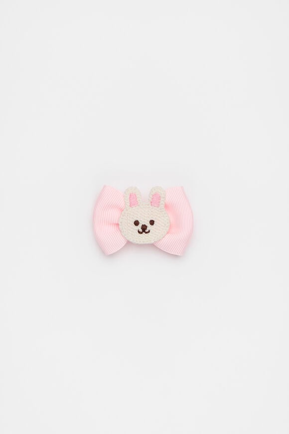 Crochet Bunny Bow Duck Clip  Baby Pink  hi-res