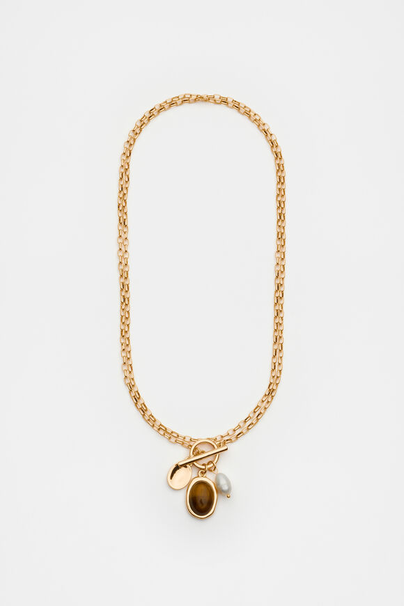 Stone Long Pendant Necklace  Gold  hi-res
