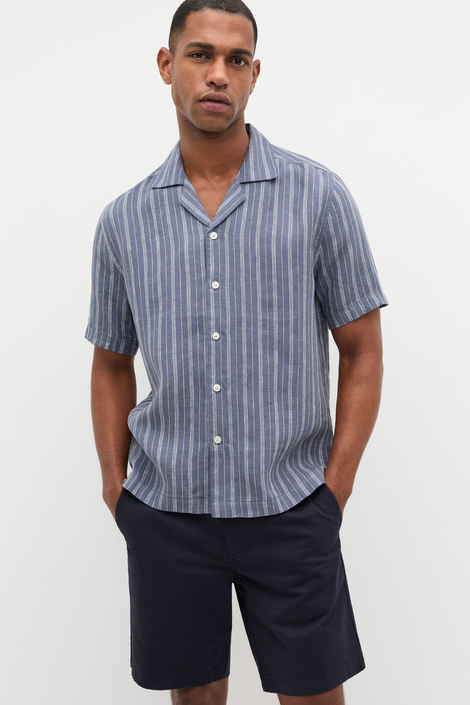 Stripe Linen Shirt  Storm Blue
