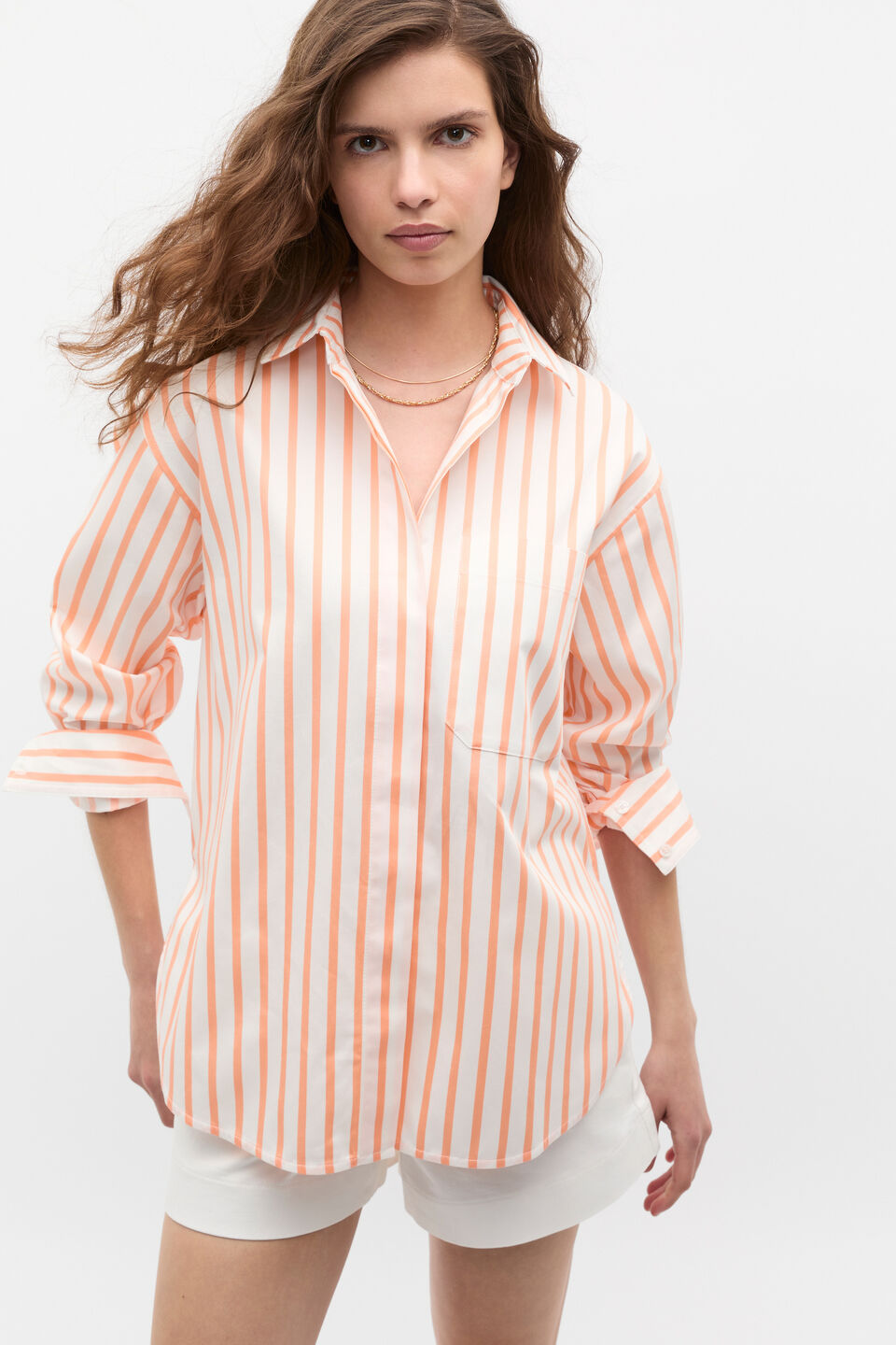Cotton Stripe Pocket Shirt  Tangerine Stripe