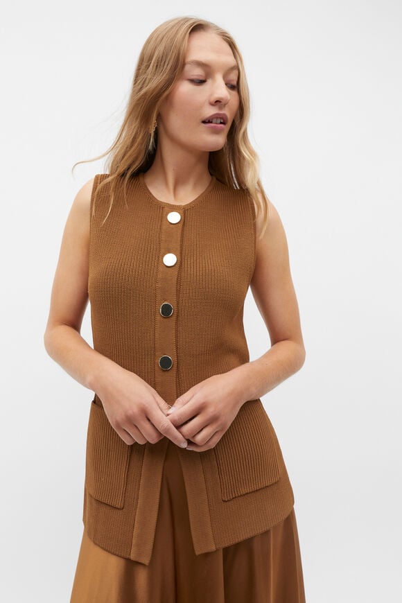 Crepe Rib Button Down Vest  Cinnamon Spice  hi-res