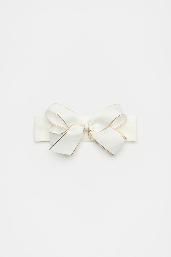 Gold Trim Bow Head Band  White  hi-res