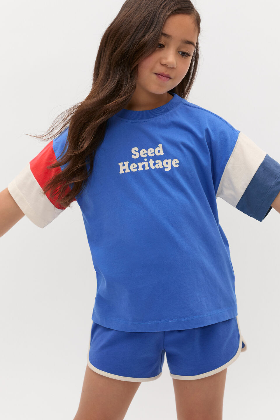 Panelled Retro Logo Tee  Azure Blue