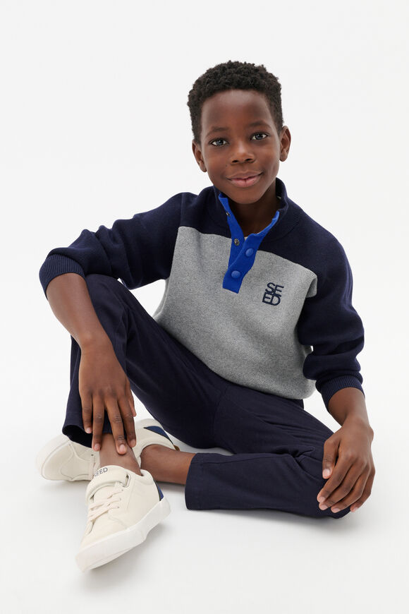 Colourblock Knit Sweater  Storm Marle  hi-res