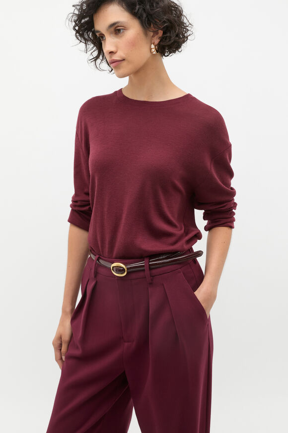 Australian Merino Relaxed Top  Plum Red  hi-res