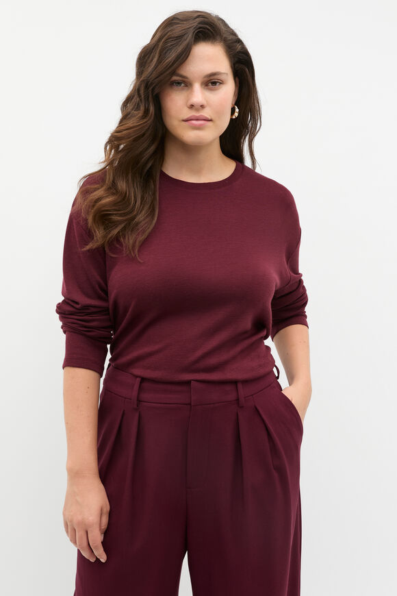Australian Merino Relaxed Top  Plum Red  hi-res