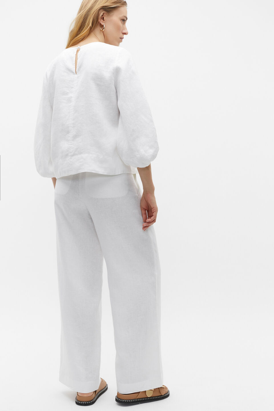 Core Linen Balloon Sleeve Top  Whisper White