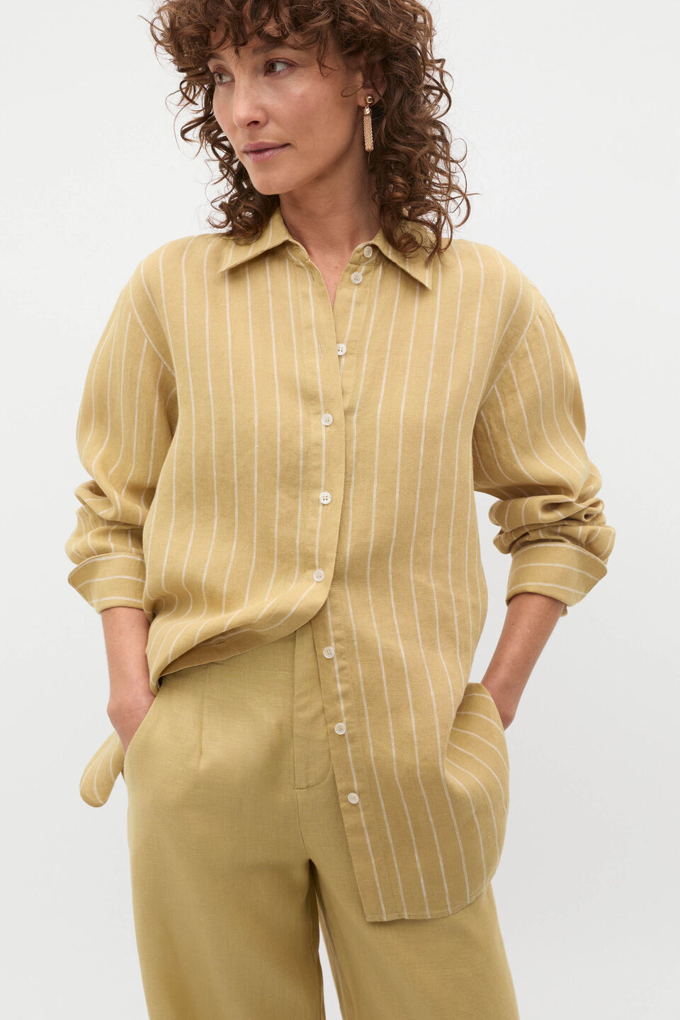 Linen Oversized Shirt  Honey Stripe