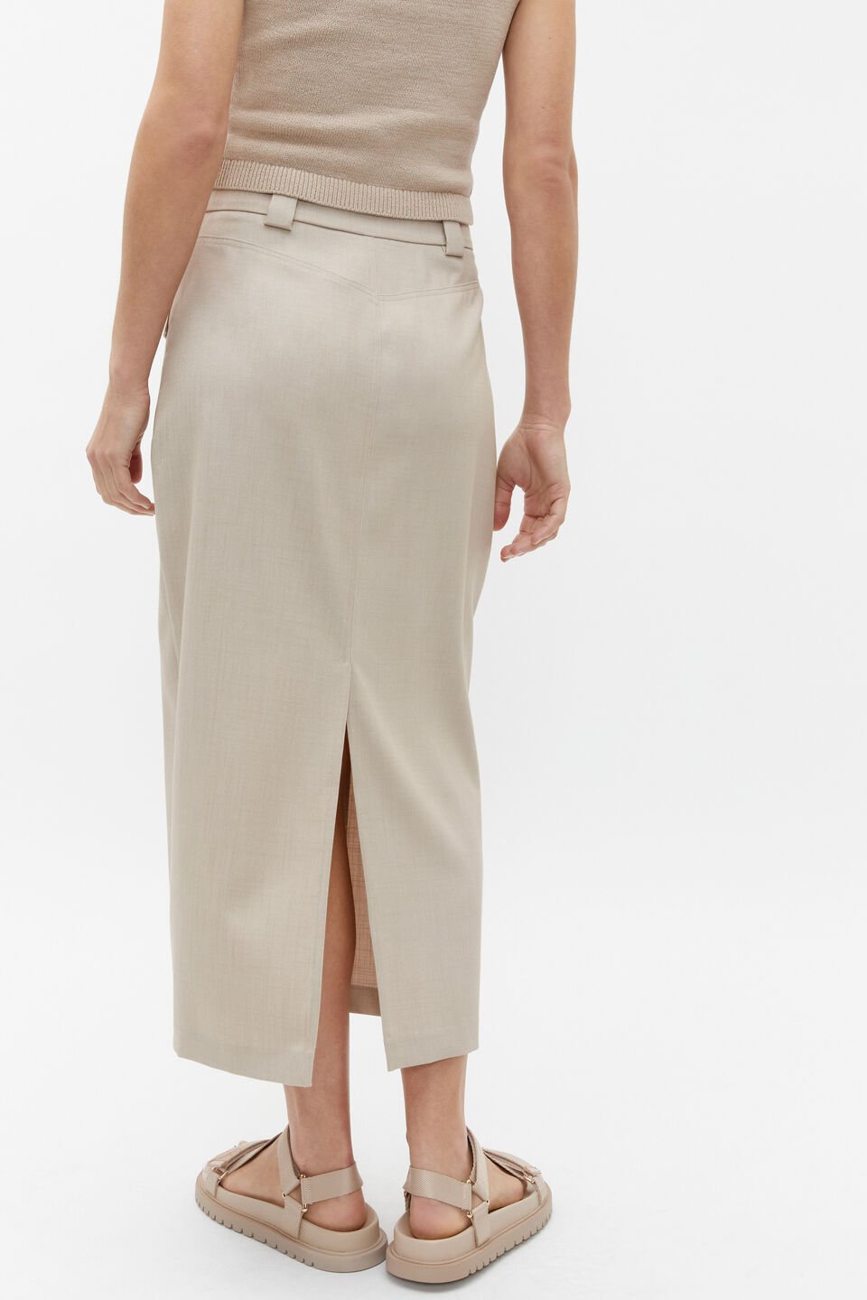 Tailored Utility Suit Skirt  Cool Sand