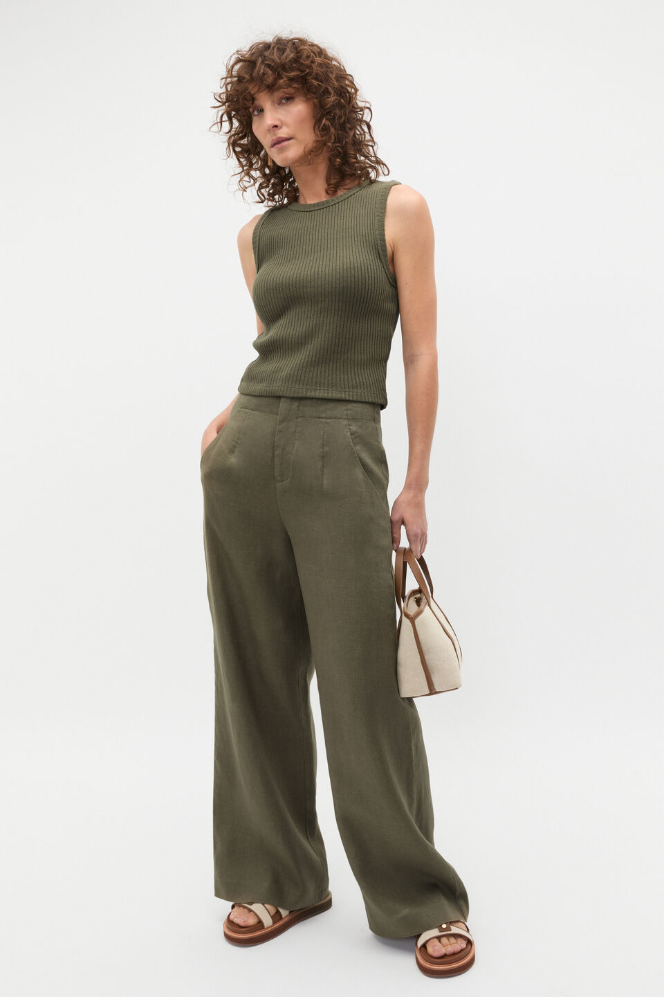 Textured Rib Tank  Olive Leaf