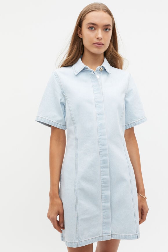 Denim Collar Mini Dress  Stone Blue Wash  hi-res