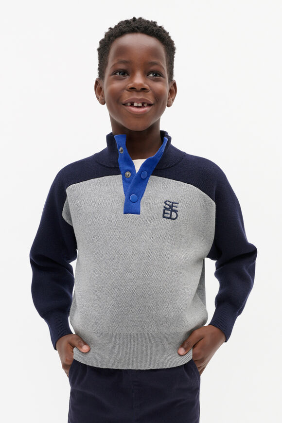 Colourblock Knit Sweater  Storm Marle  hi-res