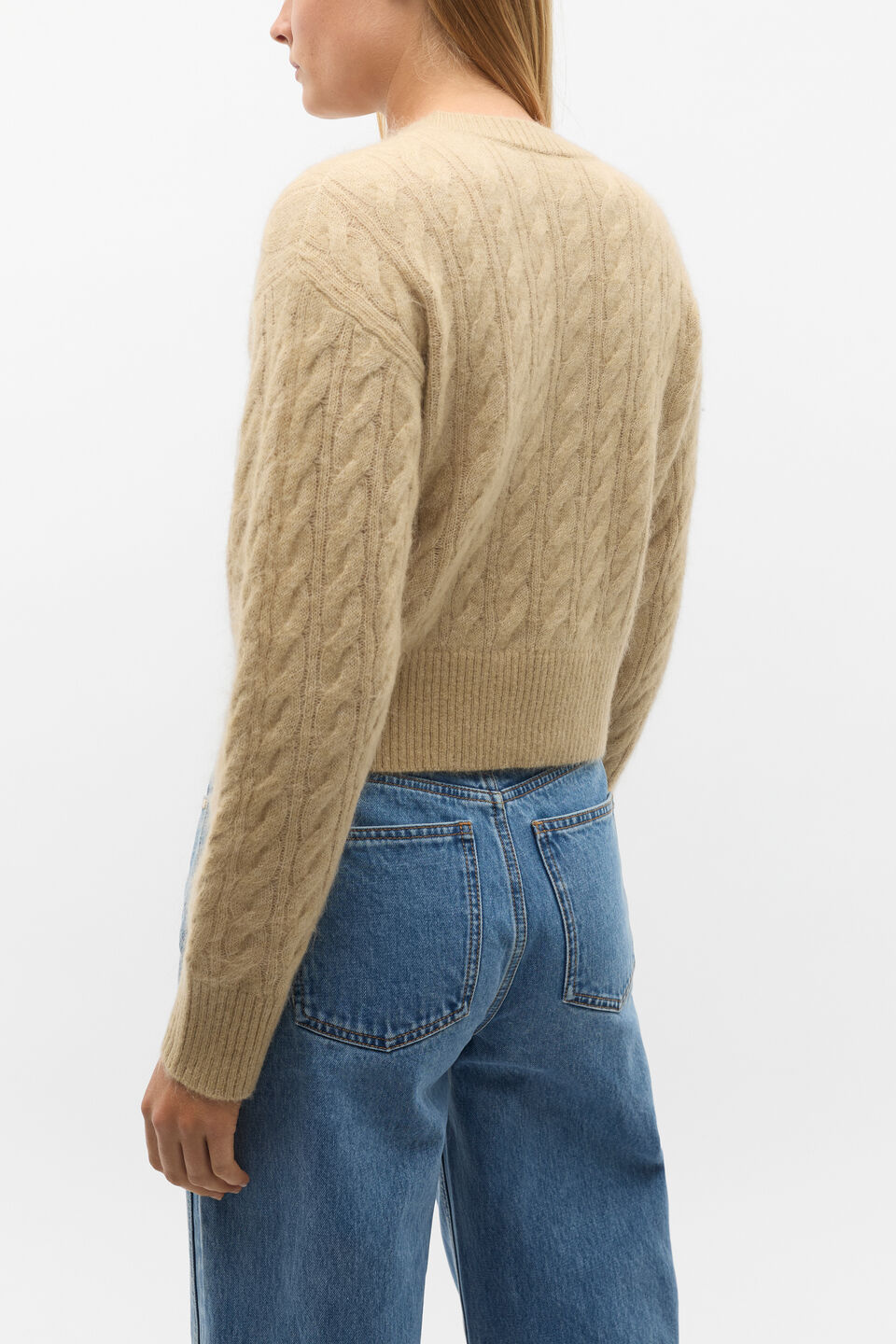 Cable Cropped Button Cardi  Cashew Marle