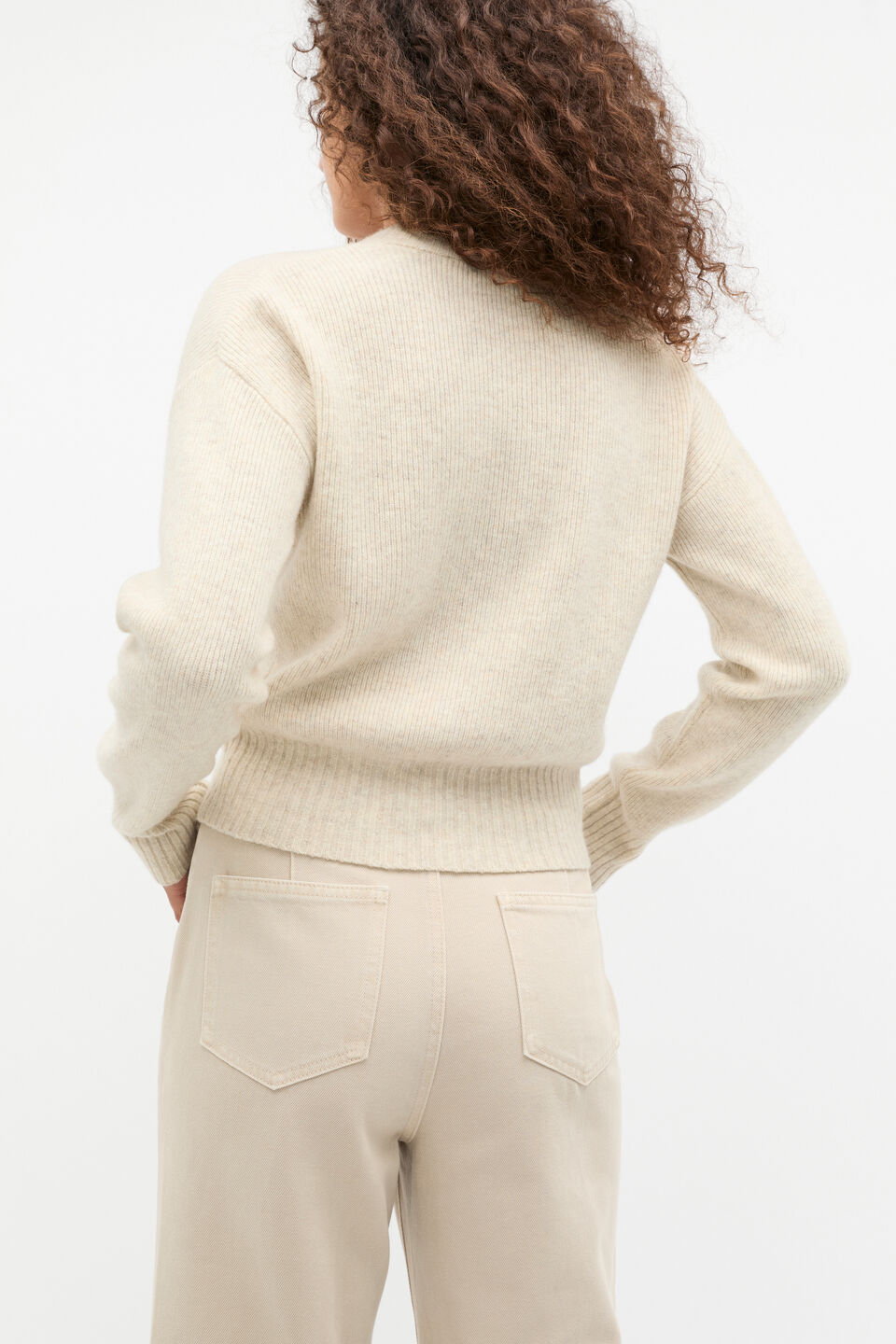 Merino Button Up Knit Cardigan  Oat Marle