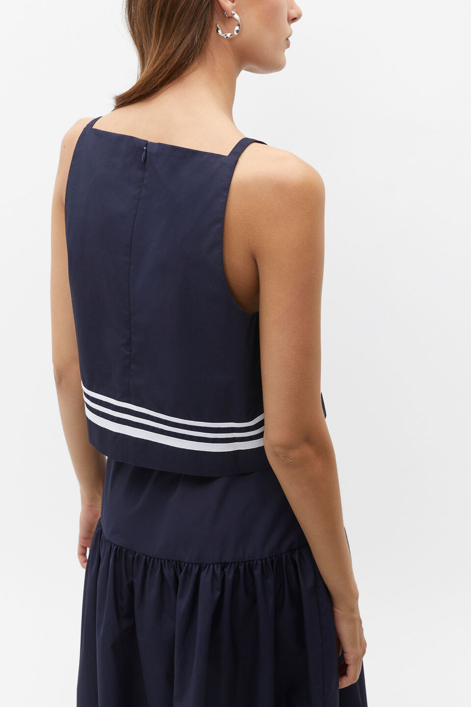Poplin Stripe Trim Top  Midnight Sky