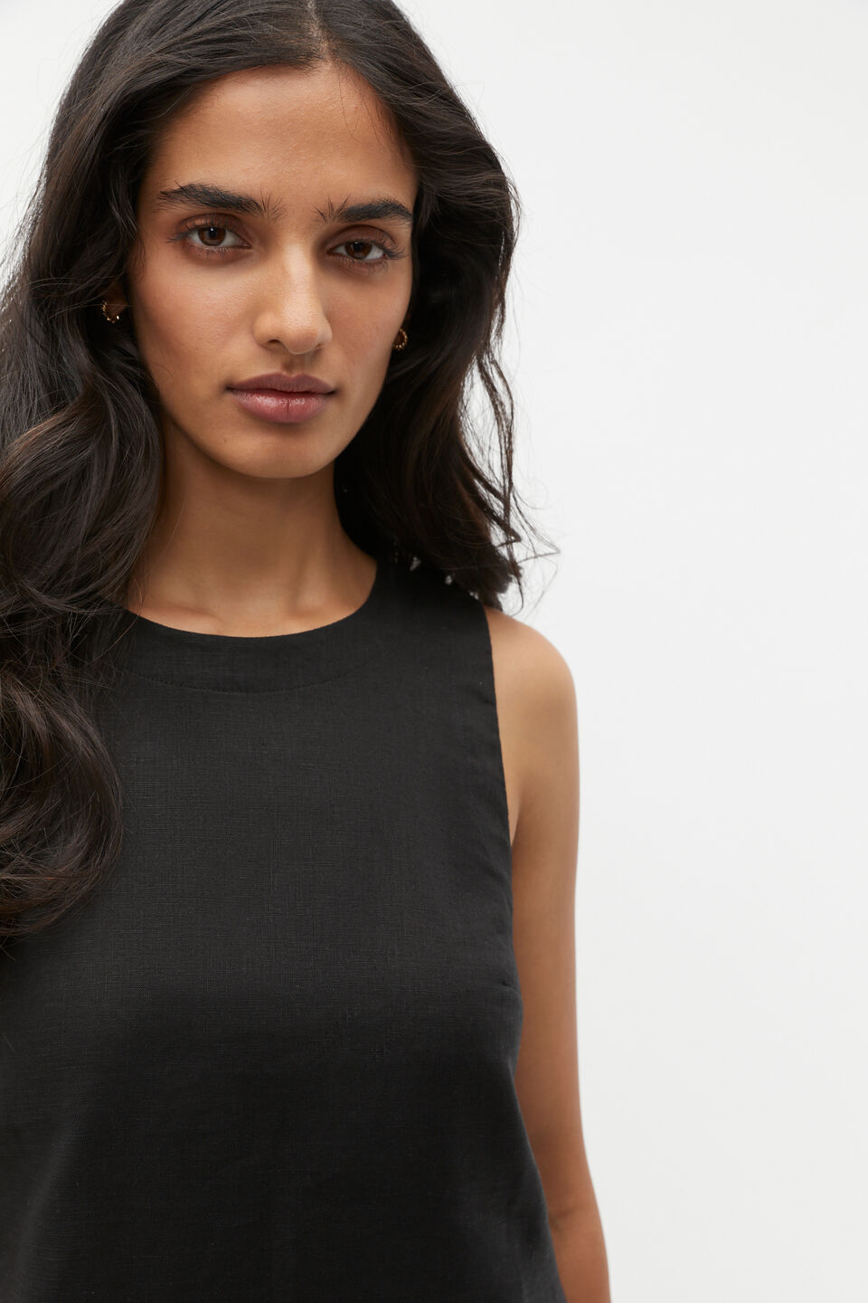 Linen Scoop Back Mini Dress  Black