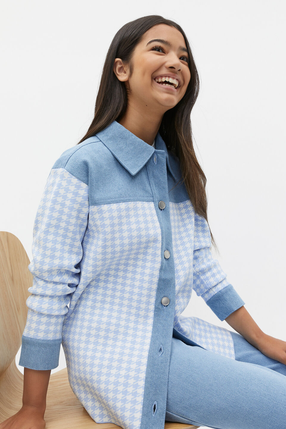 Houndstooth Spliced Jacket  Blue Jay