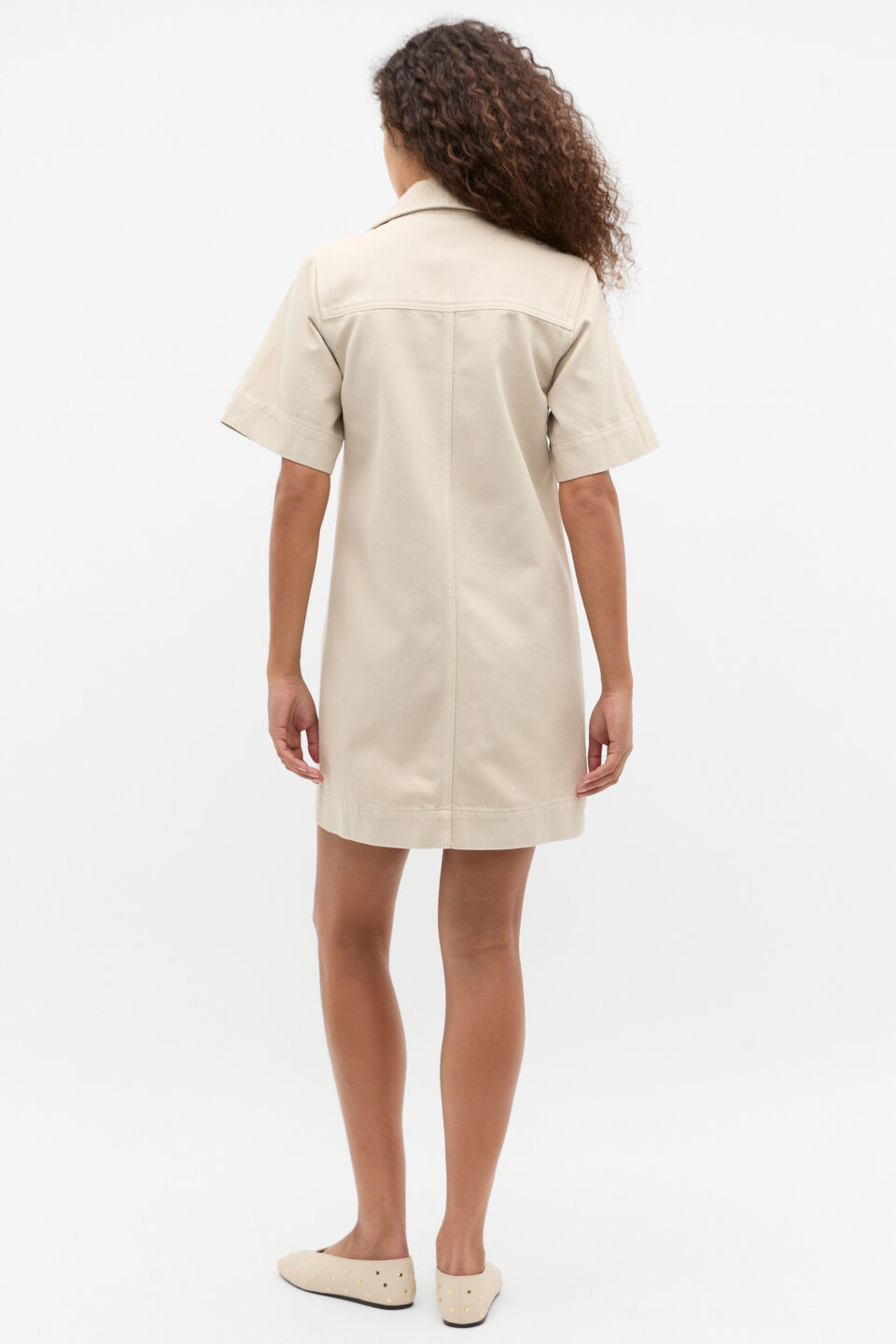 Denim Button Through Mini Dress  Oat