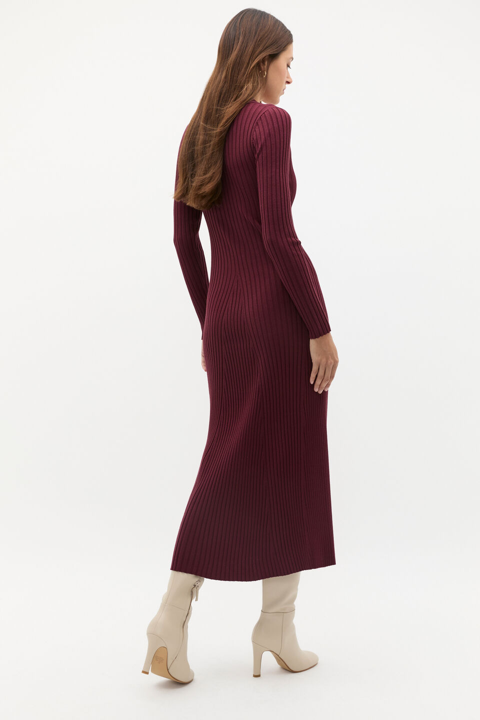 Rib Polo Knit Midi Dress  Plum Red