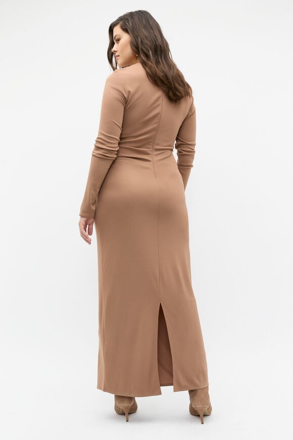 Long Sleeve Ruched Side Dress  Amaretto  hi-res