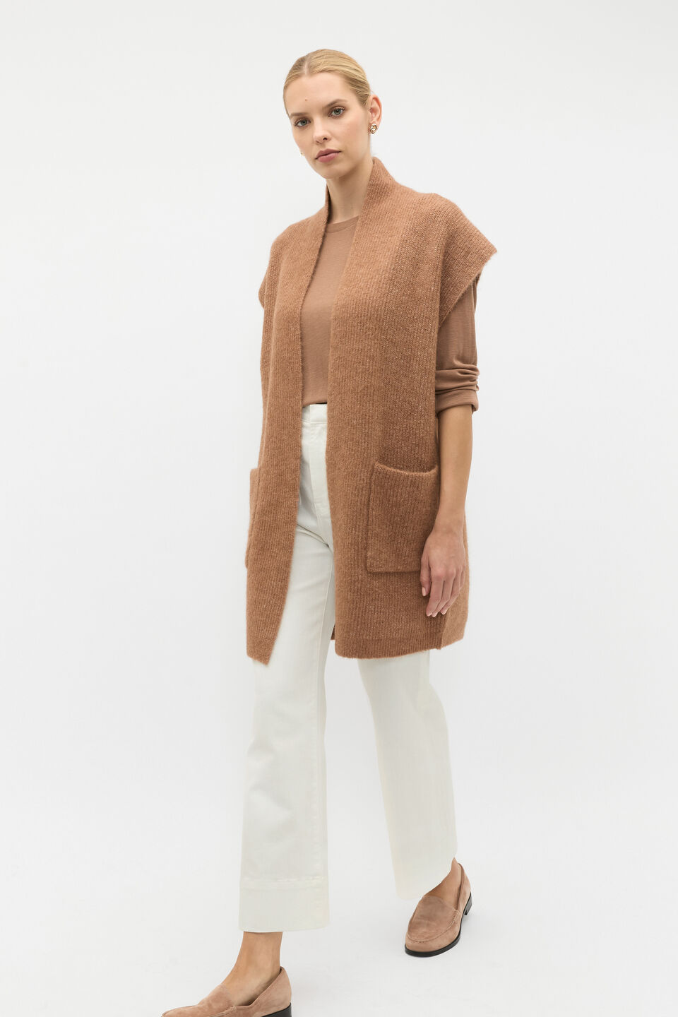 Rib Knit Mid Length Poncho  Amaretto