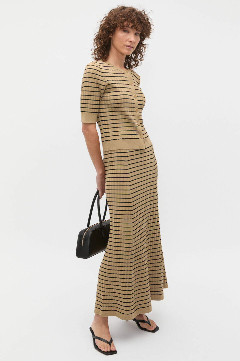 Crepe Knit Stripe Skirt  Rye Stripe