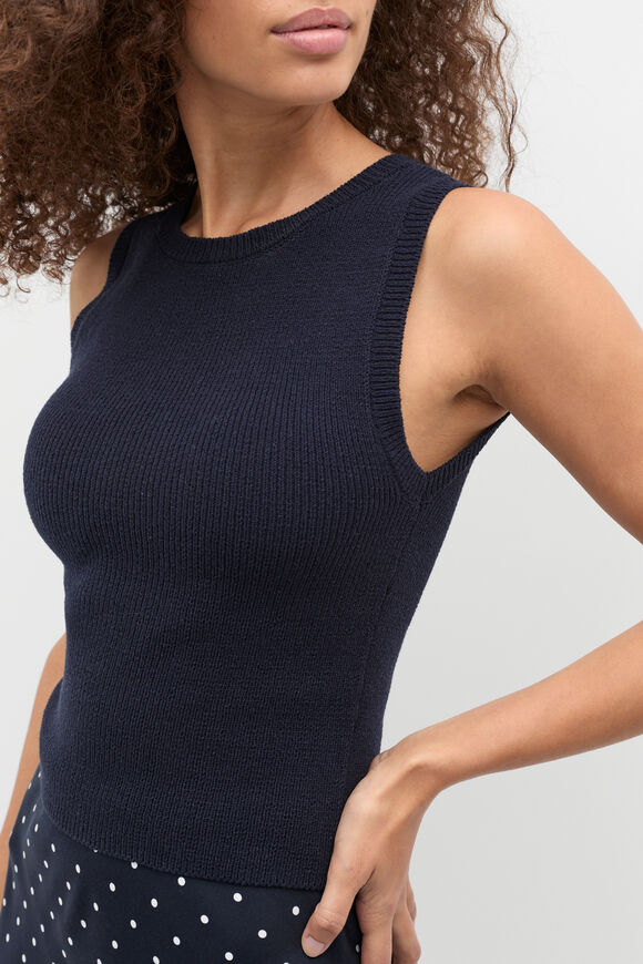 Textured Cotton Knit Top  Twilight Blue  hi-res