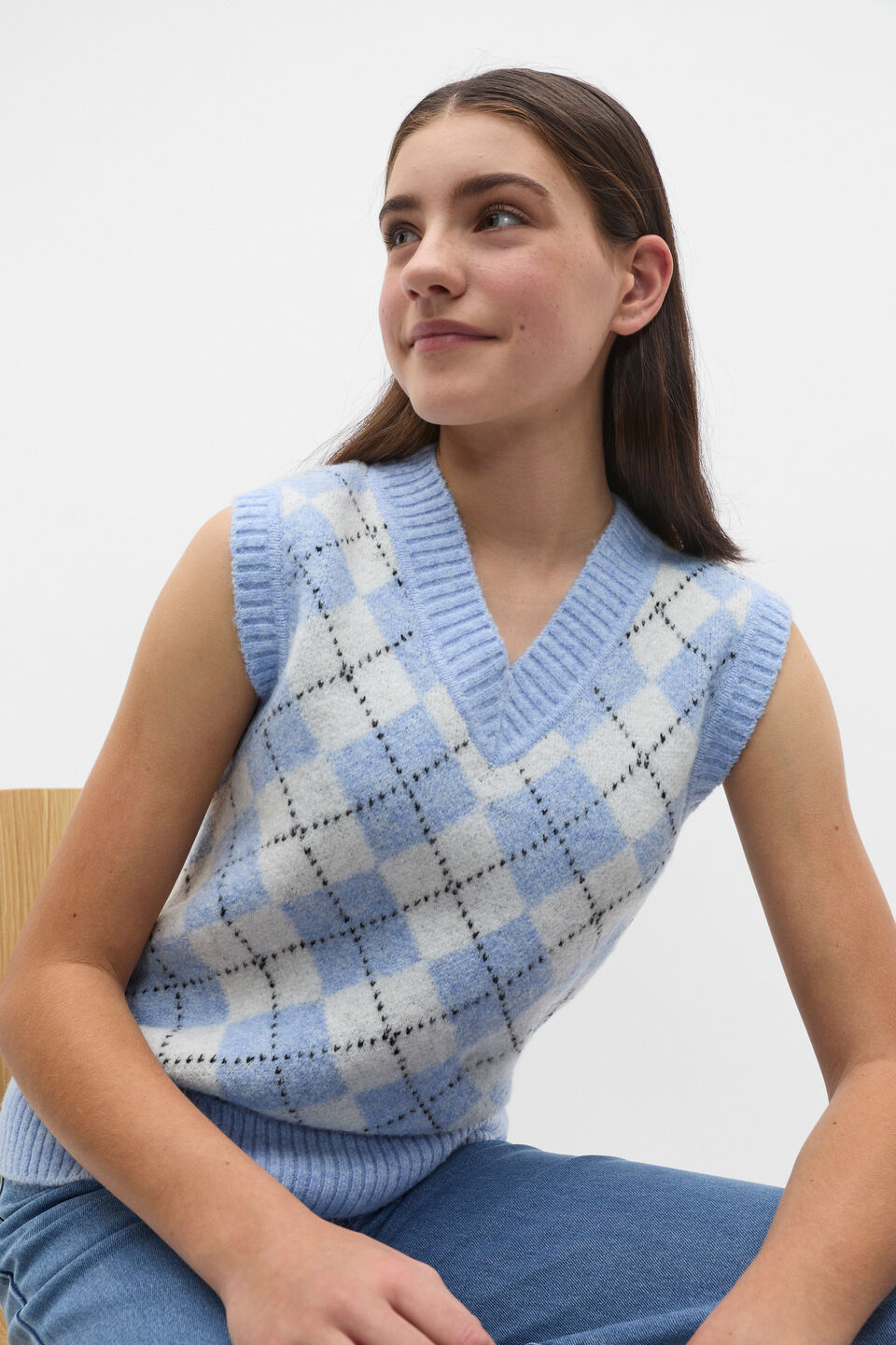Argyle Knit Vest  Bright Sky