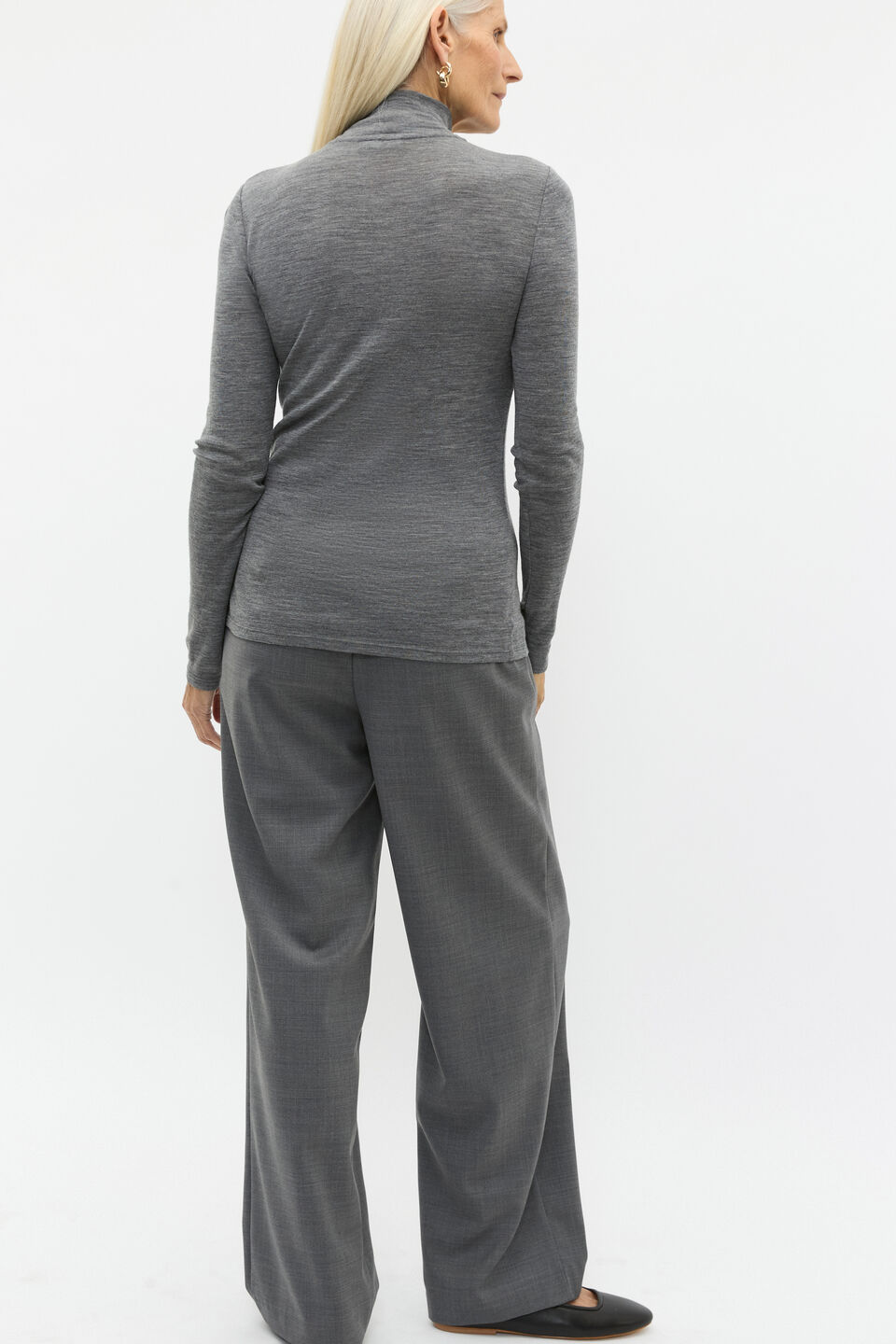 Australian Merino Mock Neck Top  Charcoal Grey Marle