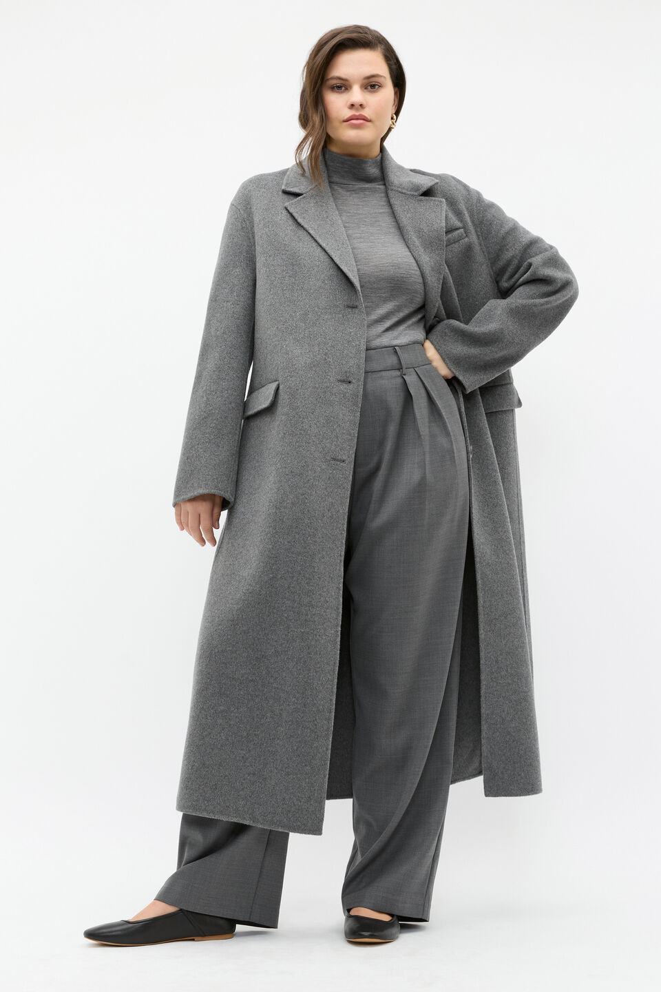 Australian Merino Mock Neck Top  Charcoal Grey Marle