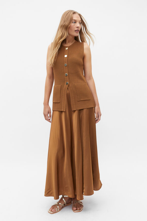 Crepe Rib Button Down Vest  Cinnamon Spice  hi-res