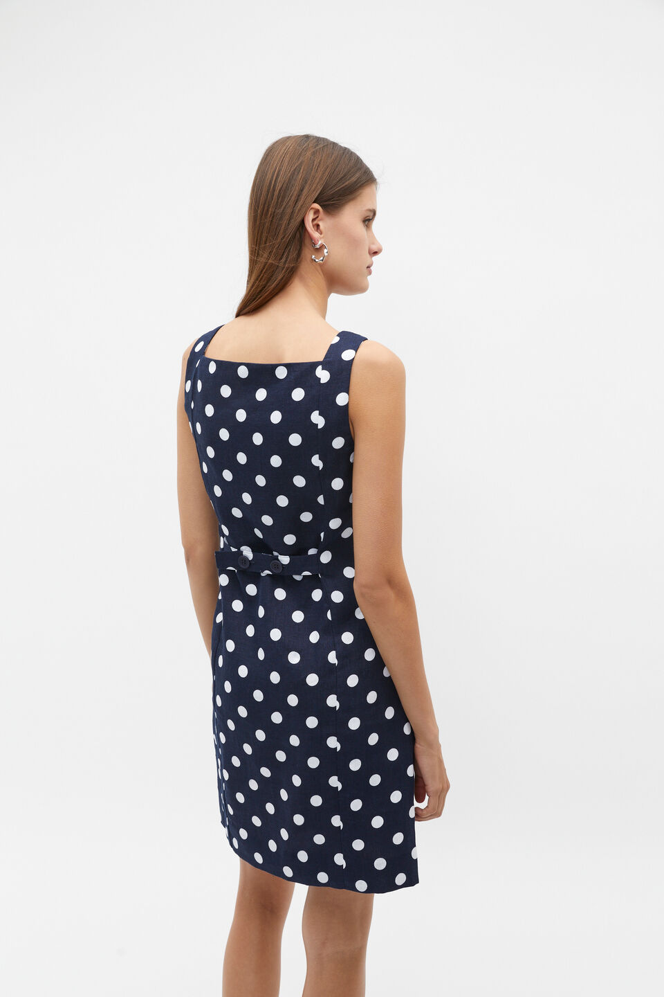 Linen Spot Button Mini Dress  Midnight Sky Spot