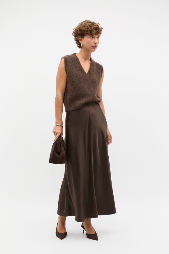 Satin Midi Swing Skirt  Dark Espresso  hi-res