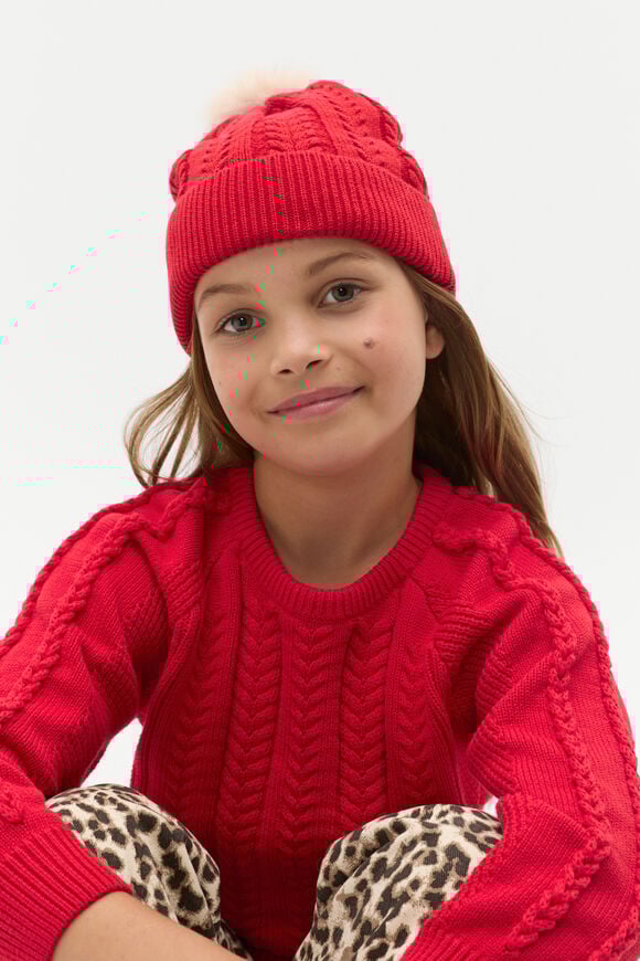 Cable Knit Beanie  Chilli Red  hi-res
