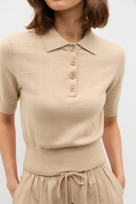 Knit Polo Top  Iced Latte  hi-res