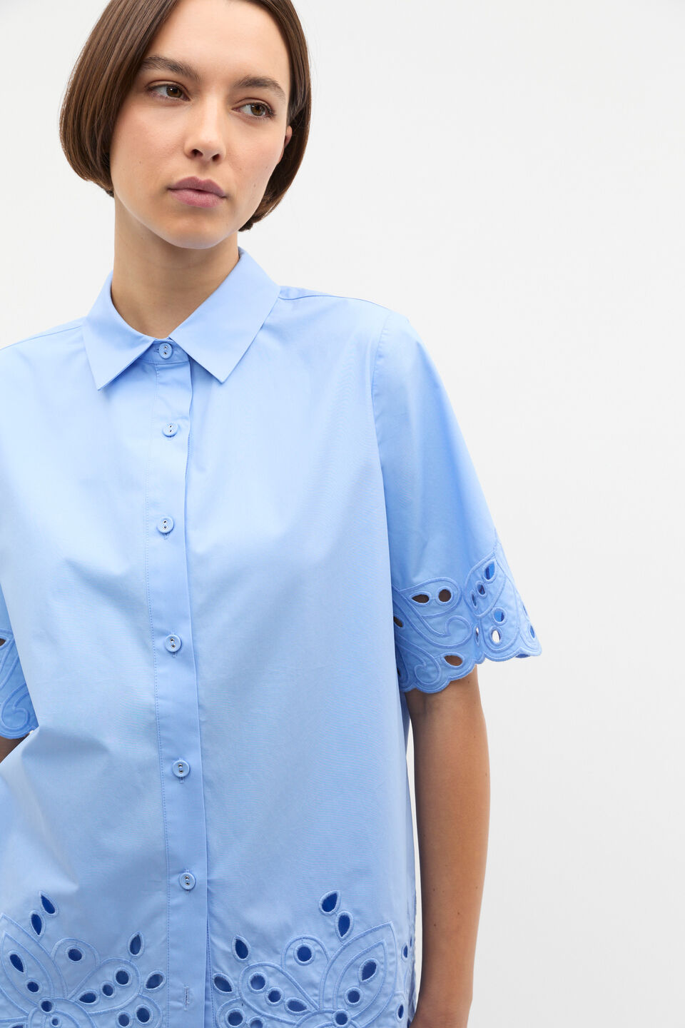 Poplin Broderie Shirt  Cornflower Blue