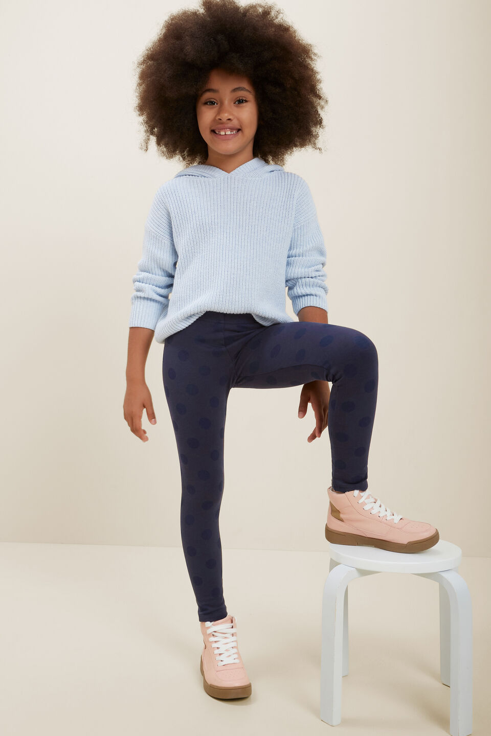 Terry Spot Leggings  Navy