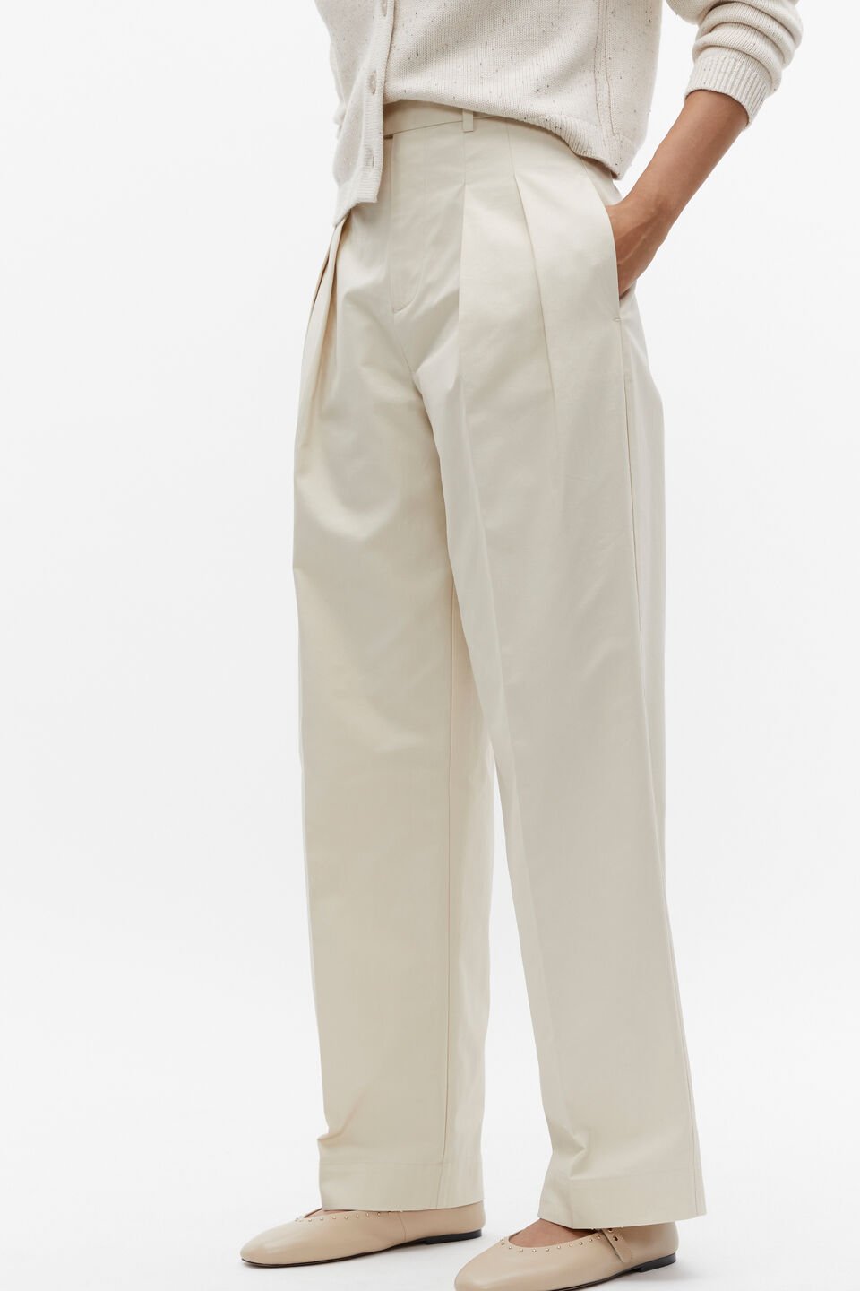 Cotton Pleat Front Pant  Vanilla Cream