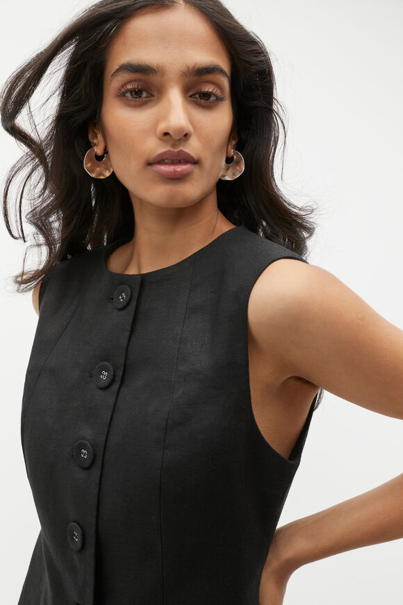 Linen Button Through Midi Dress  Black  hi-res