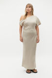 Linen Draped Shoulder Midi Dress  Cool Sand  hi-res