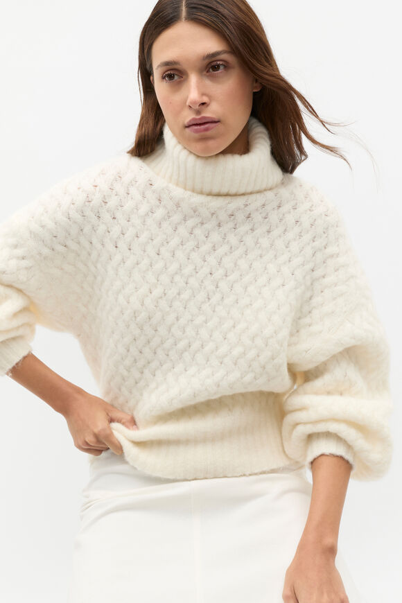 Lofty Textured Roll Neck Knit  Cloud Cream  hi-res
