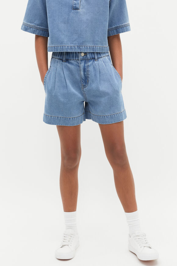 Pleat Denim Short  Mid Wash  hi-res
