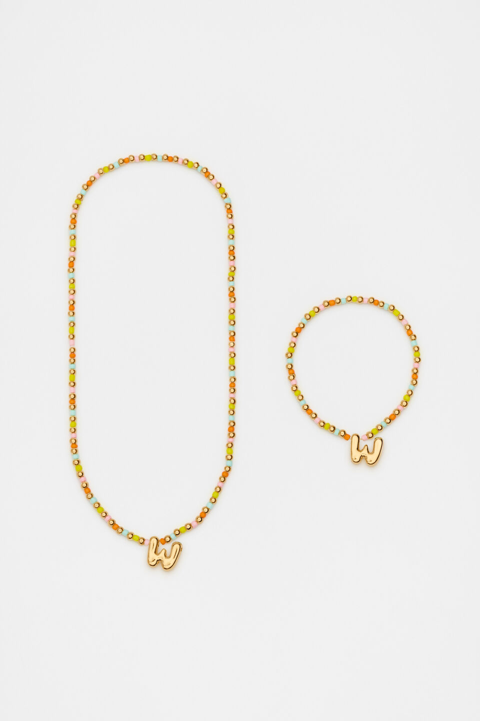 Initial Necklace And Bracelet Set  W