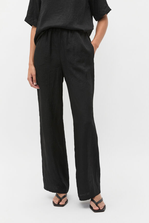Textured Satin Gathered Pant  Black  hi-res