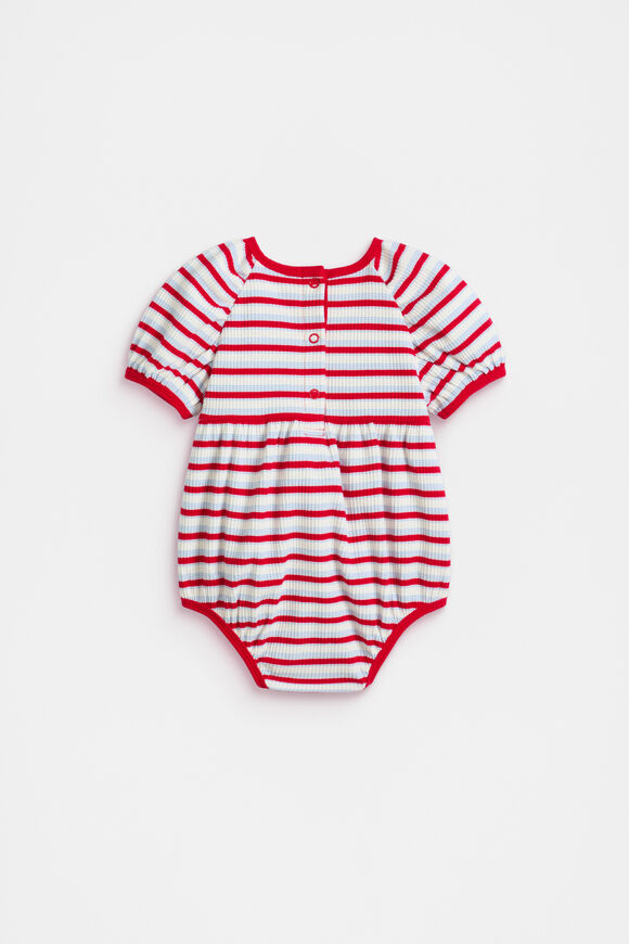 Stripe Rib Logo Romper  Chilli Stripe  hi-res
