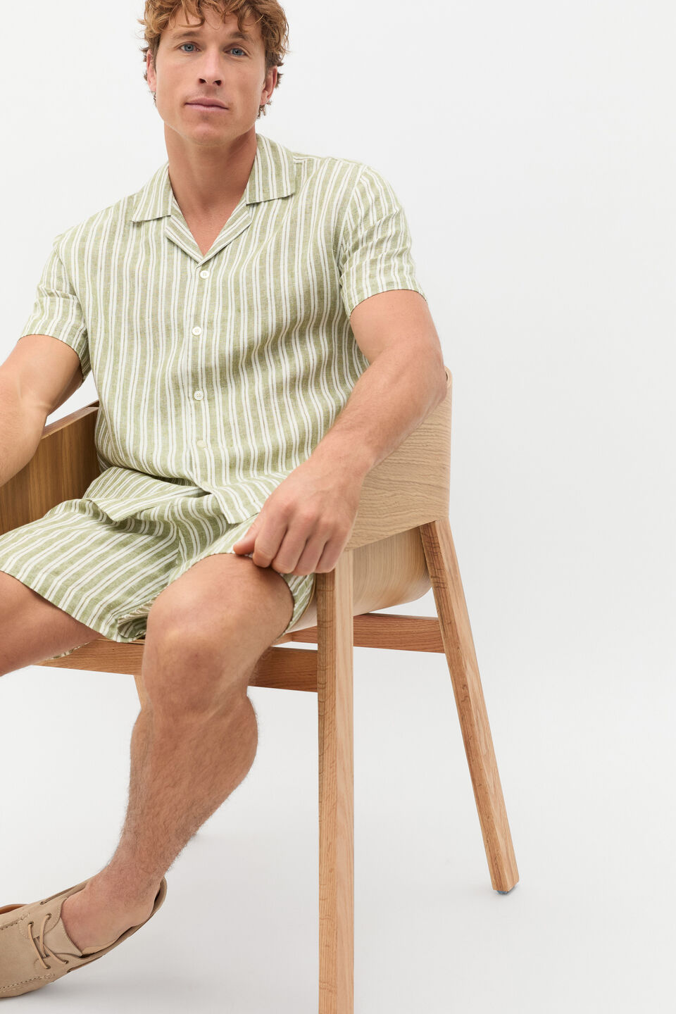 Stripe Linen Shirt  Green Apple