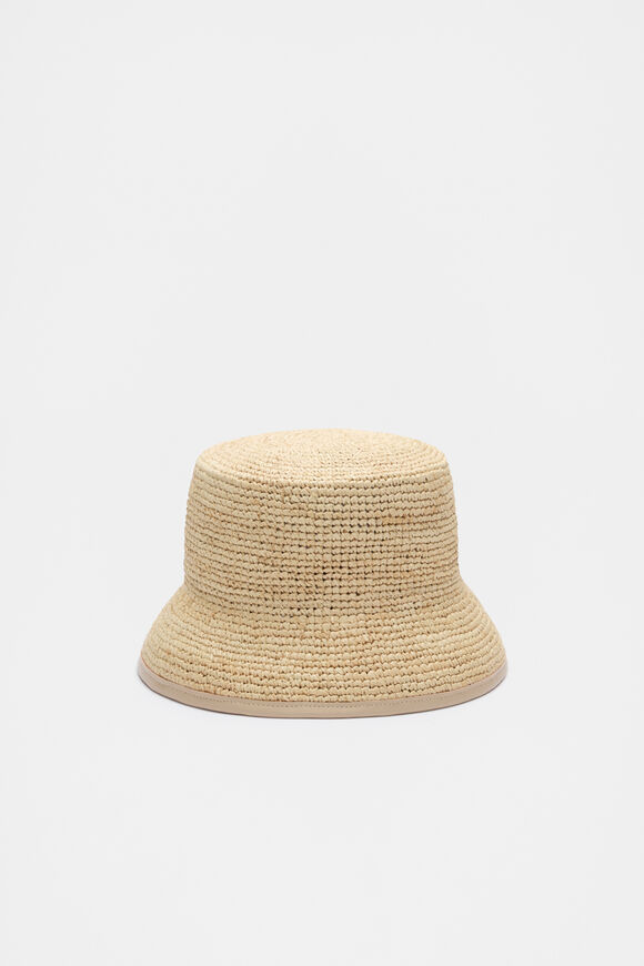 Trim Detail Raffia Bucket Hat  Iced Latte  hi-res