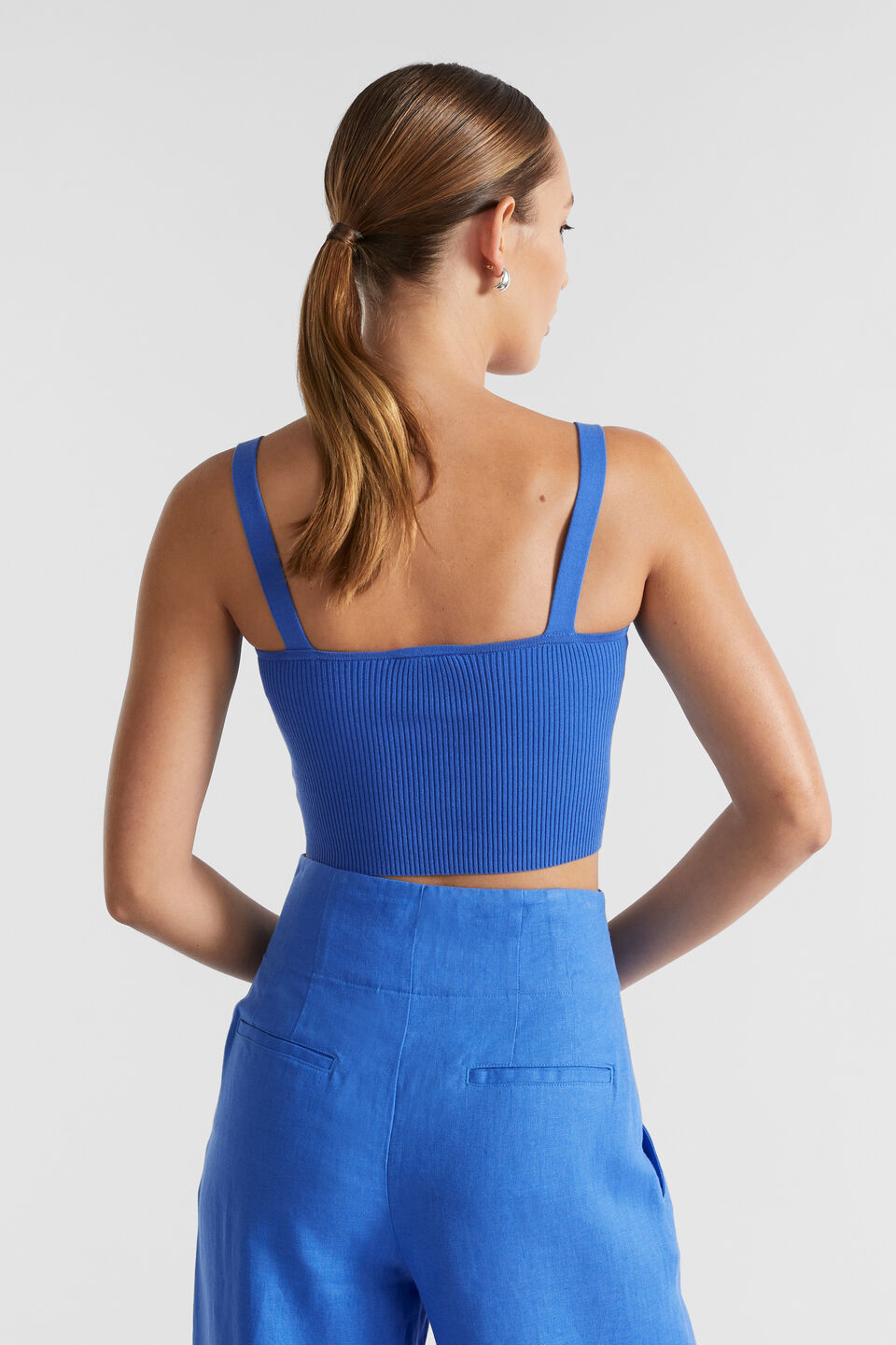 Cotton Twist Front Crop Knit  Deep Ocean