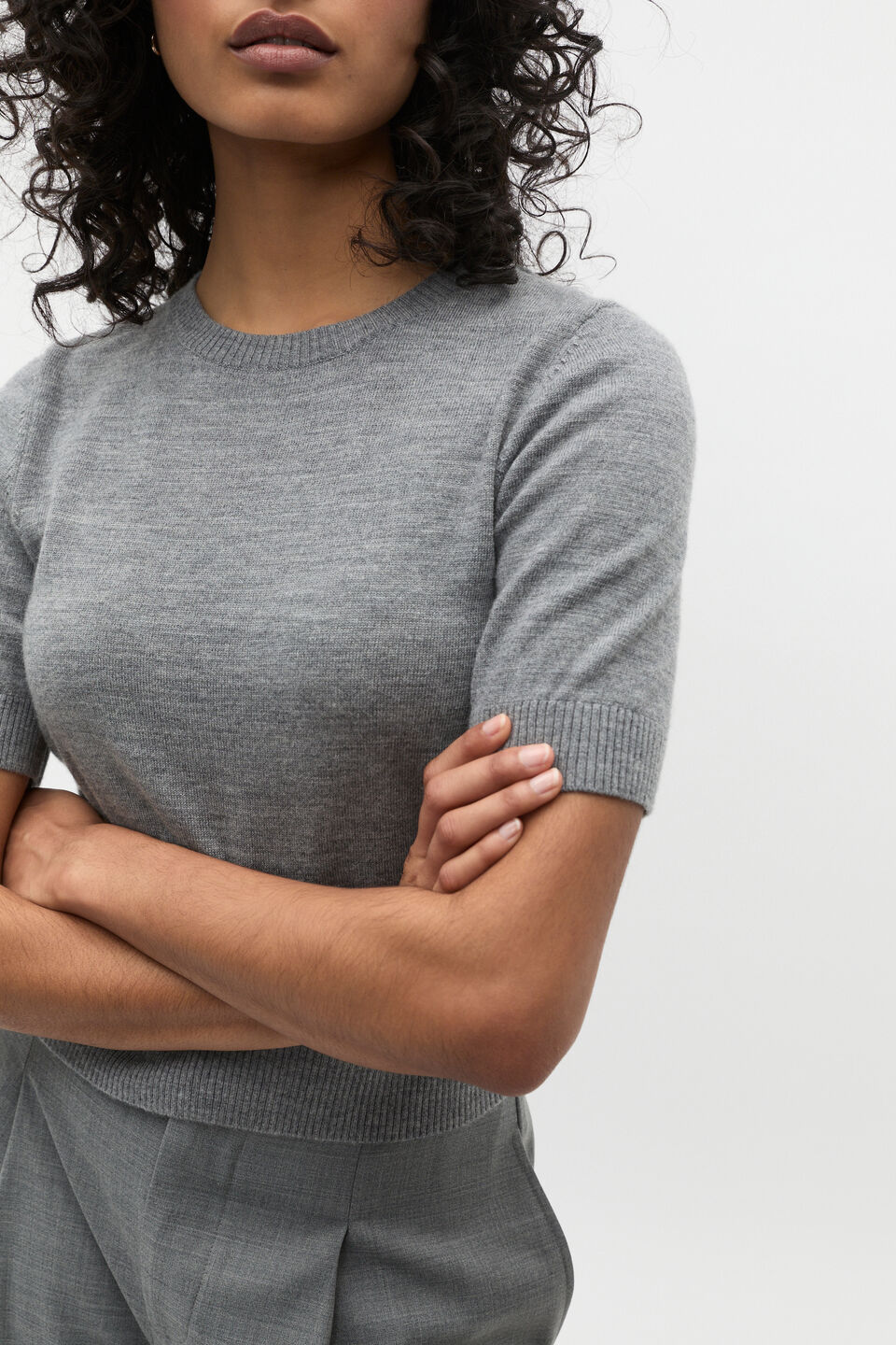 Australian Merino Crew Neck Tee  Wolf Marle