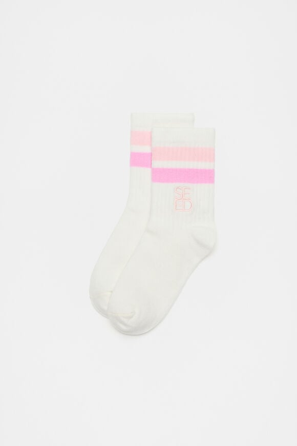 Stripe Embroidered Sock  Pink Multi  hi-res